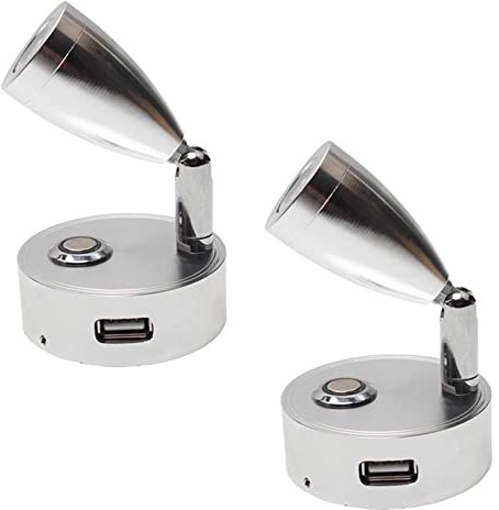 JUTTAUTO Van Lighting Lampe de lecture LED 12 V avec USB, interrupteur tactile marche/arrêt pour intérieur de camping-car, lampe murale 3200 K pour caravane, camping-car, bateau (argenté)