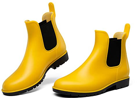 DREAM PAIRS Stivali da Pioggia Donna Chelsea Wellington Rain Boots Impermeabili Stivaletti Elastico Outdoor Ankle Boot,Size 38,Giallo,SDRB2201W-E