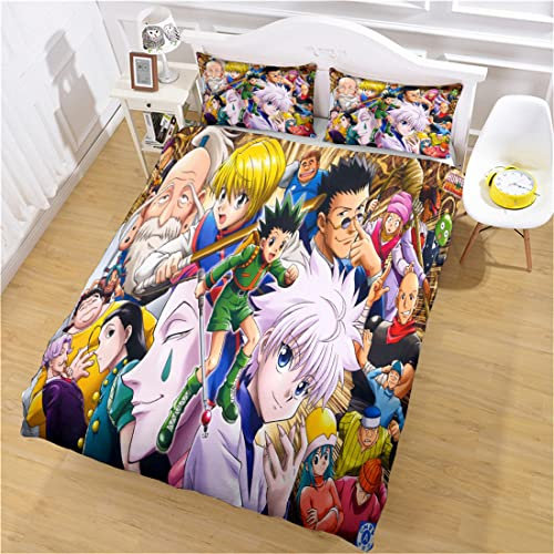 NECEHY Bettwäsche,Hunter Hunter Bettwäsche Set Bettbezug und Kissenbezug,3D Digital Print Anime Bettwäsche,100% Mikrofaser,ab-66,King:94x87/240x220cm