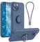 pcgaga Silicone Phone Case for iPhone 14 Plus with Screen Protector [Ring Holder Stand] [Wrist Strap] [Microfiber Lining] Slim Shockproof Protective Cover, 6.7 Inch, Blue