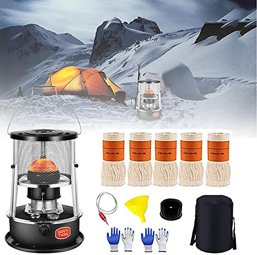 vikitim Poele Au Kerosene Universel Puissant, 2 en 1 Réchaud À Pétrole Portable Chauffage sans Electricite pour Une Utilisation en Intérieur avec 5 Mèches 2 Paires De Gants pour Camping Black