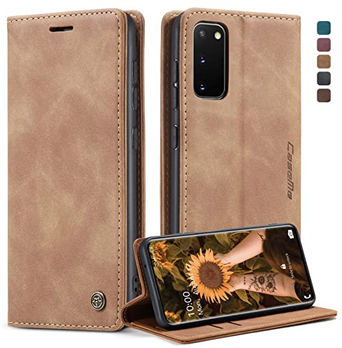 CaseMe Handyhülle für Samsung Galaxy S20 Hülle Premium Lederhülle Klappbar Flip Case Tasche Magnet Kartenfach Standfunktion Schutzhülle für Samsung Galaxy S20 6,2'' - Braun