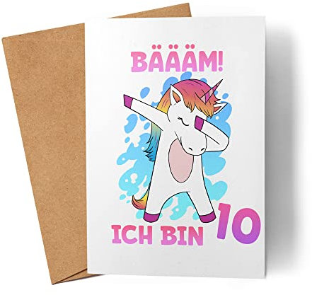 Kiddle-Design Einhorn Geburtstagskarte 10 Jahre Mädchen Karte zum 10. Geburtstag mit Einhorn-Motiv Faltkarte