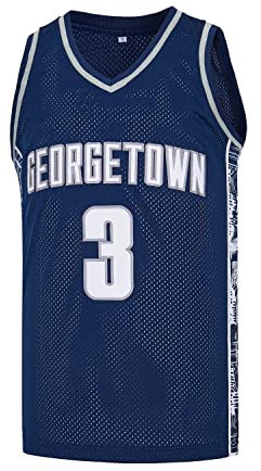 CGUBJI Herren #3 Georgetown Collegiate Athletic Besticktes Retro Basketball Trikot Blau Größe L