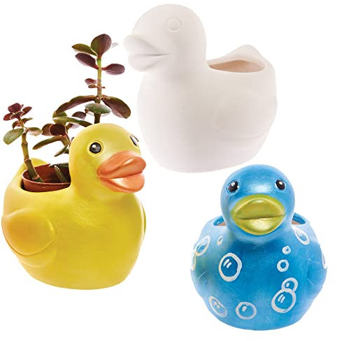 Baker Ross FX570 Pots de fleurs en céramique canard - Boîte de 2, peignez votre propre pot de fleurs