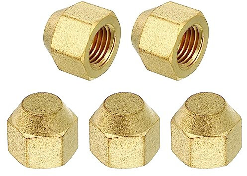 PATIKIL Buchsen 1/4 Messing Dichtung Stopfen 5 Pack SAE Fackel Rohr Fitting 45 Grad Sechskant Rohrleitung Beschläge für Klimagerät Kühlung