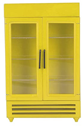 VGEBY Puppenhaus-Kühlschrank, Holzsimulation, Miniatur-Puppenhaus, Gefrierschrank, Kühlschrank für 1:12 Puppenhaus (Gelb)