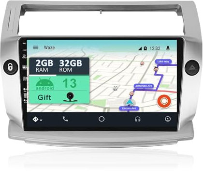 YUNTX [2GB+32GB] Android 13 Autoradio mit Navi für Citroen C4/C-Quatre/C-Triomphe (2004-2012)-9 Zoll Touchscreen-Kostenlose Kamera-DAB/GPS/Lenkradsteuerung/MirrorLink/Bluetooth 5.0/WiFi/USB/4G