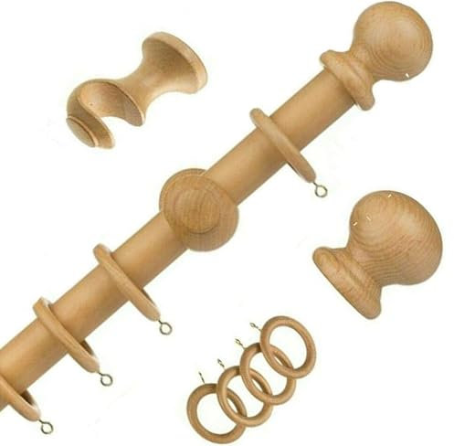 GBS Heavy Duty Natural Wooden Stylish Door Curtain Pole, Long Curtain Pole Includes Two Classic Balls And Curtain Rings/Clips/Brackets Door Curtain Rod (300cm, Beechwood)