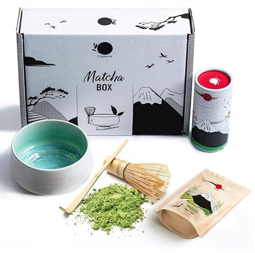ORIGEENS Matcha Set with a Matcha Whisk, Ceramic Matcha Bowl, Organic Japanese Matcha Tea | Matcha Bowl Made in Portugal | Matcha Gift Set