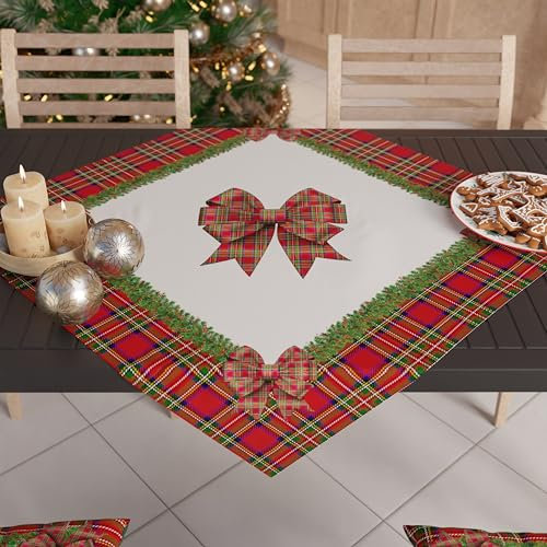 PETTI Artigiani Italiani - Centrotavola Natalizio, Centrotavola da Tavolo Cucina Natalizio, Runner Centrotavola 90x90 cm, Centrotavola Fiocco Tartan, 100% Made in Itay