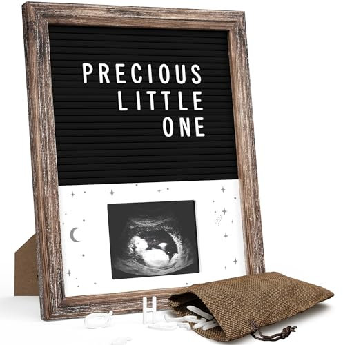 Rustikaler Stil Baby-Andenken-Bilderrahmen – Filz-Briefbrett, 30,5 x 25,4 cm, Sonogramm-Bild oder bezaubernde Schnappschüsse, personalisierbare 2+1 Buchstabentafeln, Schwangerschaftsankündigungen,