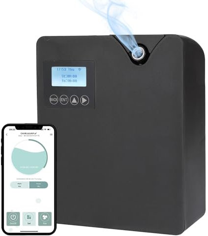 Machine à air parfumée intelligente 300 ml pour la maison,diffuseur d'huiles essentielles sans eau avec technologie de nébulisation,contrôle Bluetooth et Wi-Fi,couverture de 2000 pieds carrés black