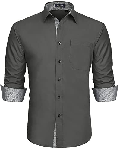 HISDERN Mens Shirts Long Sleeve Shirt for Men Casual Shirts Slim Fit Formal Button Shirts Dress Shirt 5XL