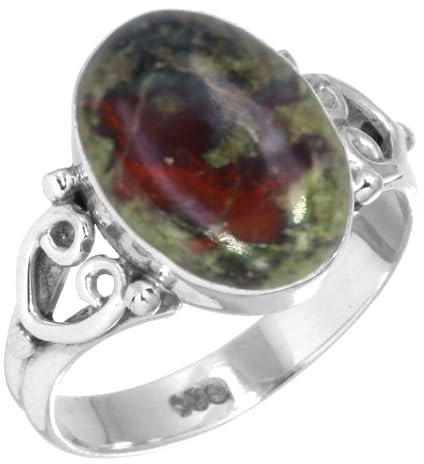 Jeweloporium 925 Silber Ringe für Frauen Mehrfarbig Natürlich Drachenblut-Jaspis mit Stein Boho Silber Ringe Größe 68(21.6) Weihnachten - Geschenk Handgefertigt Schmuck