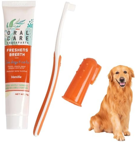Hundezahnbürste und Hundezahnpasta(3er Satz) Hunde Zahnpflege Set,Hunde Zahnpasta und Zahnbürste,Hundezahnpasta Gegen Zahnstein Set,Ideal zum Schutz der Zähne Ihres Hundes(Rindfleisch Geschmack)