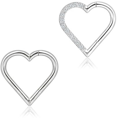 Lantine 16G Knorpel Ohrringe 316L Edelstahl + CZ Herz Ohrpiercing Scharnier Nahtlose Clicker Ohrring Helix Rook Daith Tragus Augenbraue Piercing Schmuck für Damen Herren 8mm