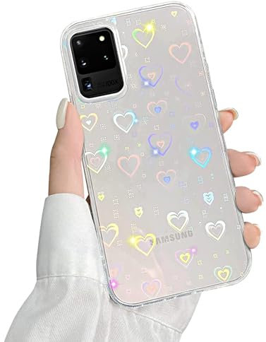 QUESPLE Kompatibel mit Samsung Galaxy S20 Ultra 5G Hülle Transparent Glitzer Herz Muster für Frauen Mädchen Mode Weiche Langlebige Schlanke TPU Handyhülle, Hart PC Rückseite Kratzfest