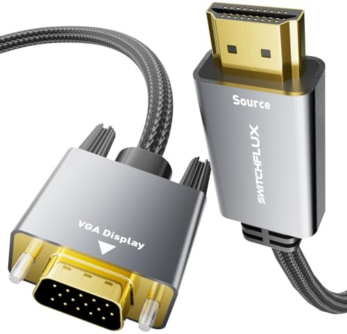 SWITCHFLUX HDMI to VGA Adapter Cable 3M [Metal Case, Nylon Cable] 1080P@60Hz HDMI Male to VGA Male Uni-Directional Braided Cord for Computer, Laptop, Monitor, Roku, Xbox, Graphics Card More