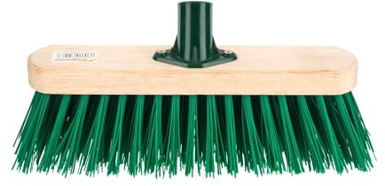 HOMESHOPA 12 Wooden Broom Head Stiff PVC Bristle Brush, Replacement Wooden Broom Head, Indoor Outdoor Stiff Bristle Floor Sweeping Brush with Plastic Fixing Bracket Connector