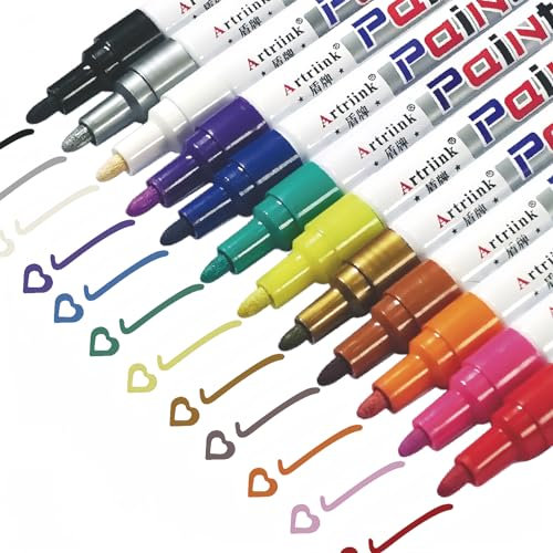 JRJRN 12 Couleurs Marqueur Peinture Permanent Polyvalent Set, Séchage Rapide Marqueurs Permanents Imperméables à Base D'Huile, Étanche Stylos Peinture pour Verre Métal