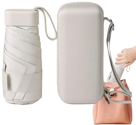 Parasol compact - Léger et minuscule - UPF 50+ - Parasol avec protection solaire et pluie pour l'extérieur - Parasol de voyage imperméable - 88,9 cm Durc ouvert, beige, Siehe Beschreibung