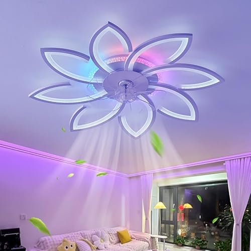 Fachae RGB Estrella Blanca Ventilador De Techo Con Luz Y Mando A Distancia Dormitorio Niños Moderno Plafon Led Ventilador Motor DC 6 Velocidades Reversible Silencioso Para Salon Habitación Infantil