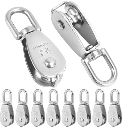 QWORK® 10 Stück M20 Umlenkrolle 304 Edelstah Seilrollen für Drahtseile Seile Bis 6mm Durchmesser, Tragkraft 75kg