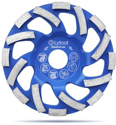 Lytool Disque Diamant 125 mm à Meuler le Béton, Disque Diamant Abrasif Meule,Meule Boisseau diamantée 125 mm à Poncer Béton, Pierre, Granit, Maçonnerie