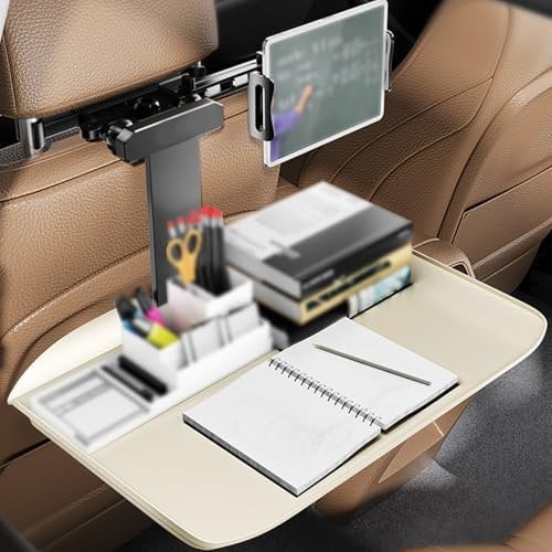 CHBMZ Back Seat Tray, Multi Functional Portable Foldable Car Seat Table Travel Tray for Car Backseat, for Eating Food Drink and Writing Laptop Work(Beige)
