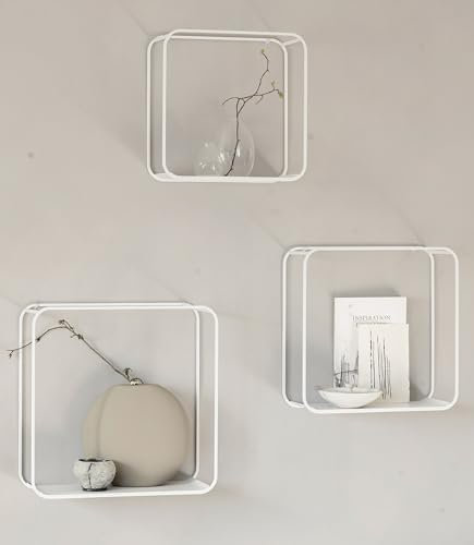 Kazai.® Wandregal-Set 'Noora' | 3-Teiliges Hängeregal aus Metall | Wanddeko und Ablage für Wohnzimmer, Flur, Küche, Schlafzimmer und mehr | Weiß