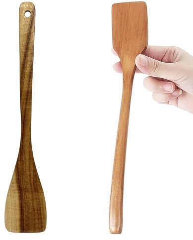 UPTALY Lot de 2 spatules en bois fin pour omelette (27 cm x 4,5 cm), spatule en bois biseautée à 15 degrés, pour petite poêle et mini poêle antiadhésive, naturel, sans épissure, spatule