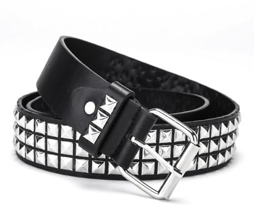 Punk Rivet Studded Belt Rivets PU Leather Vintage Studded Wristband Vintage Adjustable Square Buckle Goth Pyramid Rock Bracelet Spike Grommet Belt for Jeans Pants Casual Party Women Men (110cm, Black)