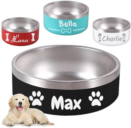 Personalised Dog Bowl Custom Dog Bowls with Name Customised Pet Cat Food Bowls 18/32/42/64 oz. Non Slip Stainless Steel Pet Bowls