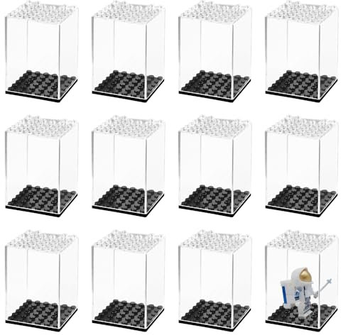 AVCXEC 12 Stück Mini Acryl Vitrine, Figuren Schaukasten, Schaukasten Vitrine, Minifiguren Vitrine, Schaukasten Vitrine Acryl Klein