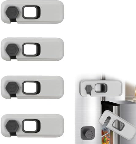 4 Pcs Fridge Locks for Children, Easy to Install Fridge Lock, Child Proof Cupboard Locks No Tools Need or Drill, Freezer Child Lock Apply to Max 1 inch(25mm) Sealing Strip