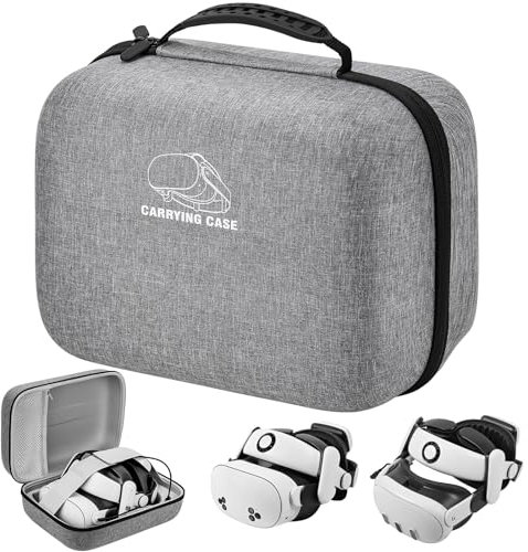 Jubor Tasche für Meta Quest 3S/3/2/Pico 4, Reisen Lagerung Tragetasche Kompatibel mit Kiwi Design/BOBOVR Akku Elite Strap und Anderem Zubehör, Wasserfeste stoßfeste Tragetasche mit Ladeanschluss, Grau