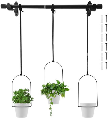 VAVPUP 3pcs Hanging Plant Pots,Adjustable 37-65cm Metal & PP Planters,Modern Wall & Ceiling Plant Holders,Perfect for Indoor Plants, Windows, Kitchen, Balcony (Black)