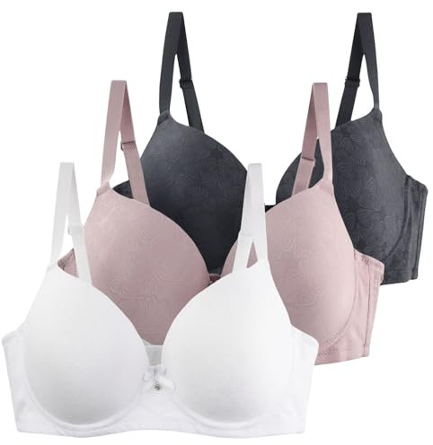 Shffuw 3 Pack Push Up Bras for Women UK Sexy Floral Lace Comfit Padded Support Underwire Bralettes Full Coverage Comfort Everyday Minimiser Plus Size Sports Wireless Bras Ladies Underwear Womens Bra