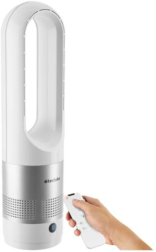 tectake® rotorloser Ventilator mit Fernbedienung, Turmventilator, cooling ace Lüfter, Luftkühler, mobiles Klimagerät, Standventilator sehr leise für Schlafzimmer geeignet, Tower Fan, Air Cooler - weiß