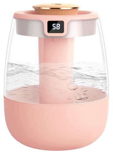Adiwo Humidificadore, 1.8L Humidificador de Silencioso para Bebes, Doble Cámara con Pantalla de Humedad Inteligente, Tres Modos, con Luz Nocturna y Lámpara Esterilizadora UV, Alimentado por USB, Rosa