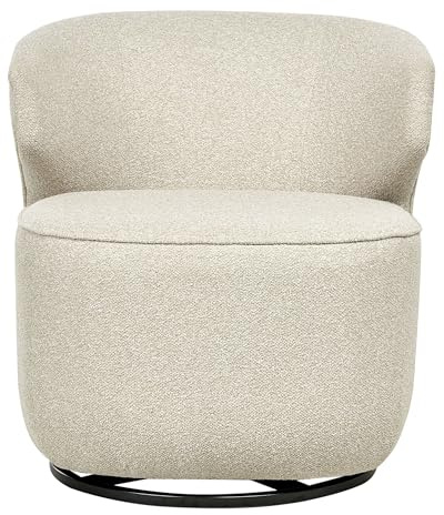 Beliani Armchair Curved Industrial Boucle Black Base Swivel 360° Light Beige Molleby
