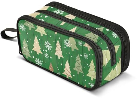 Trousse à crayons de couleur avec fermeture éclair pour filles, fournitures de bureau, arbres de Noël, festival vert, 22,5 x 9 x 11 cm