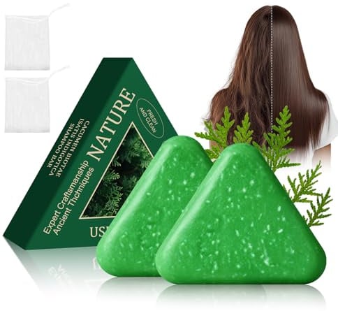 KYDA 2PCS Nature Triangle Shampoo Bar, Usman Grass Shampoo Bar, Seven Green Shampoos Soap, Relieve Scalp Itching, Control Oil and Volumizing Hair, Solid Shampoos Soaps for both men and women