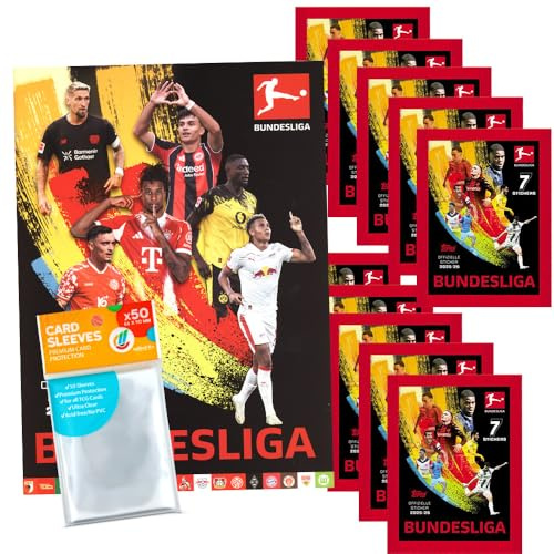 Bundle mit Topps Bundesliga Sammelsticker 2025/2026-1 Album + 10 Tüten + exklusive collect-it Hüllen