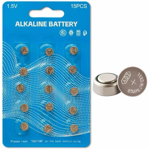 LR41 AG3 392 384 192 SR41W Batteries (15-Pack) - 1.5V Button - Mercury-Free & Leakproof - Long-Lasting Power