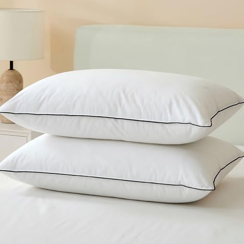 Ltinhome Goose Down Pillows Standard Size Set of 2 with 100% Organic Cotton Cover, Luxury Hotel Bed Pillows for Sleeping, 3-Chamber Design Medium Support for Side & Back Sleepers, 20x26 Inch