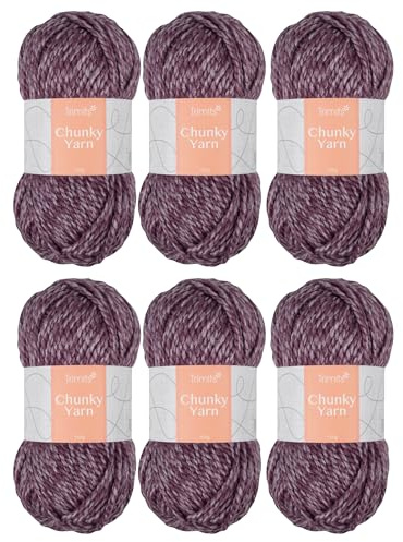 Trimits Chunky Acrylic Yarn Wool for Knitting and Crochet - 6 x 100g (100 metres) - Soft Touch Easy Care Machine Washable Yarn, Oeko-TEX Certified Fibre, Heather