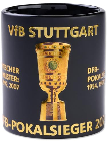 VfB Stuttgart Tasse Pokal Metallic 0,3L – DFB-Pokalsieger 2025 – Keramik Kaffeetasse Schwarz Gold – Offizieller Fanartikel