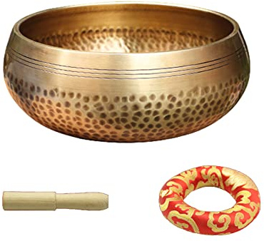 Campana tibetana con cuscino in bastoncino legno, ciotola sonora per meditazione, regalo artigianale per yoga, guarigione, bilanciamento, meditazione sonora, set